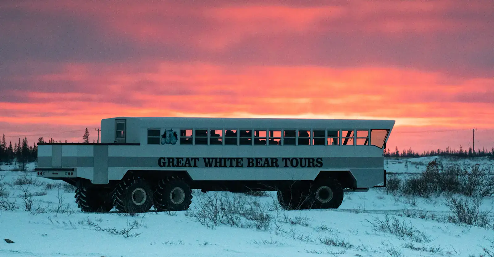 Polar Rover on the tundra under a pink Arctic sunset, Churchill